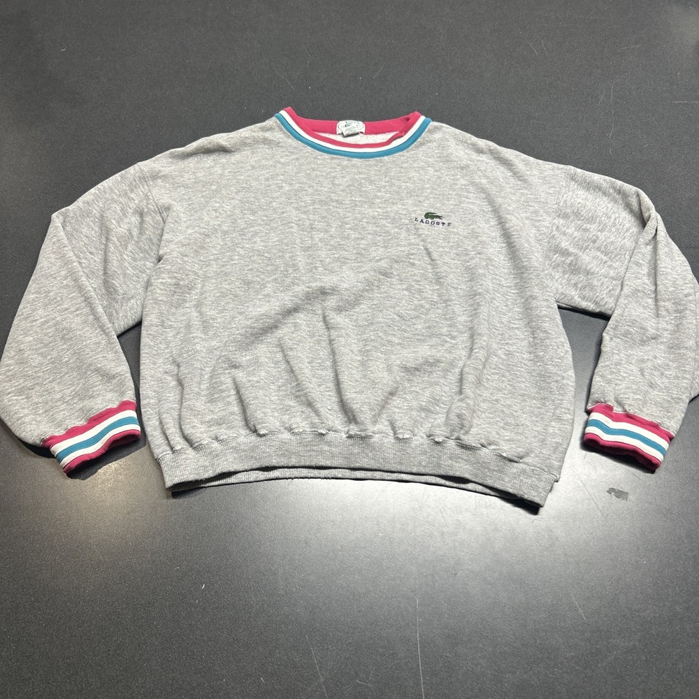 Vintage Lacoste Sweatshirt Womens Size L  1980s Haymaker Crew Neck Distressed